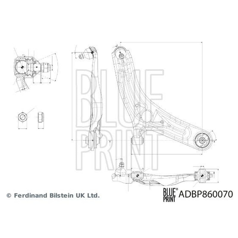 Blue Print Control/Trailing Arm Front Right fits Hyundai IX20 2010-2019 1.4 1.6