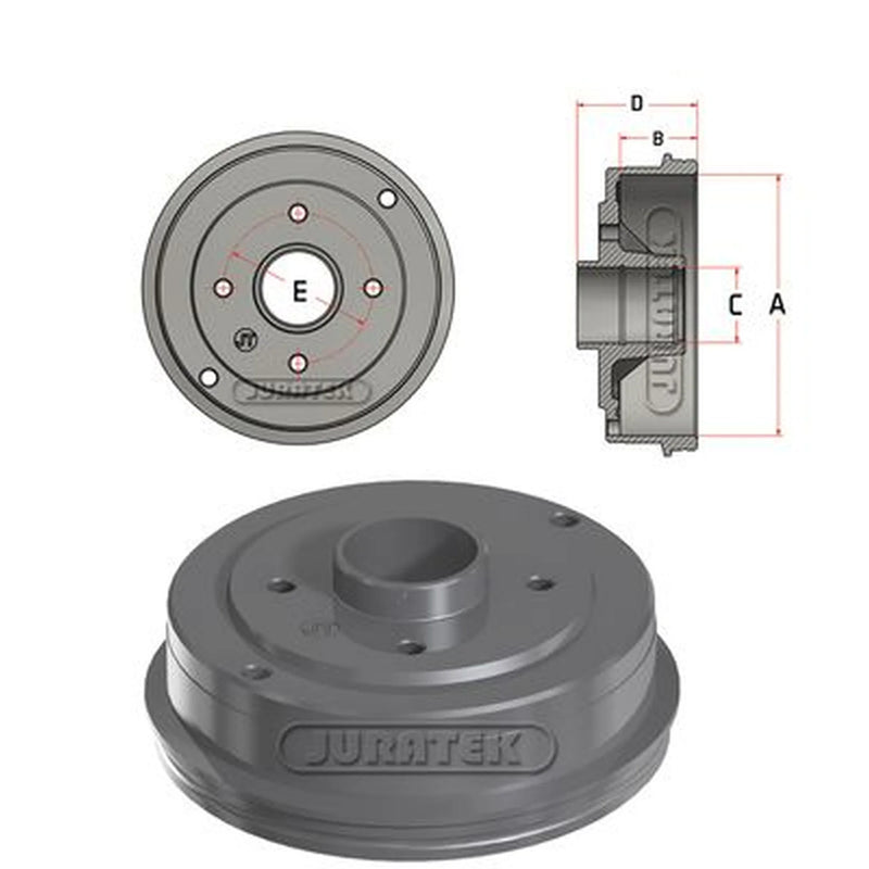 Juratek Brake Drum Assembly Rear fits Dacia Logan 2004-2012 1.2 1.4 1.5 1.6