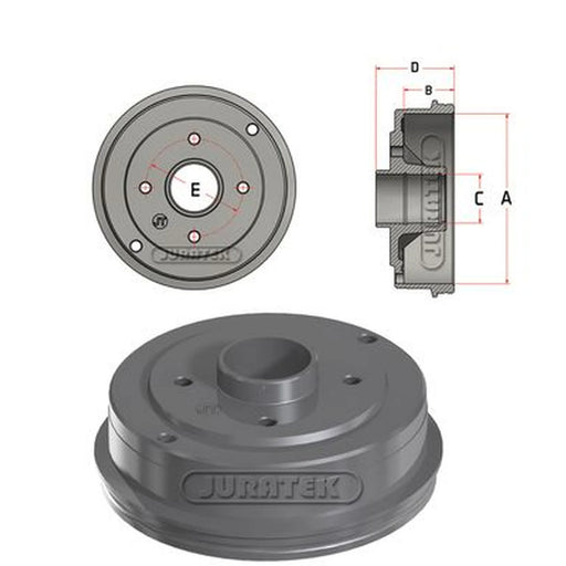 Juratek Brake Drum Assembly Rear fits Dacia Logan 2004-2012 1.2 1.4 1.5 1.6