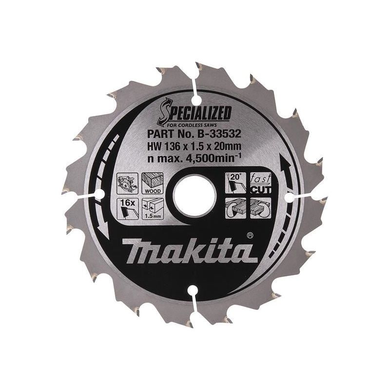 Makita B-33532 Specialized for Cordless Saws Blade 136 x 20mm x 16T Makita - NN4 Online