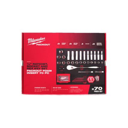 Milwaukee 1/2 Dr Ratchet, Socket And Hex Key Set Packout Foam Insert 70 Pc Milwaukee - Dynamic Drive