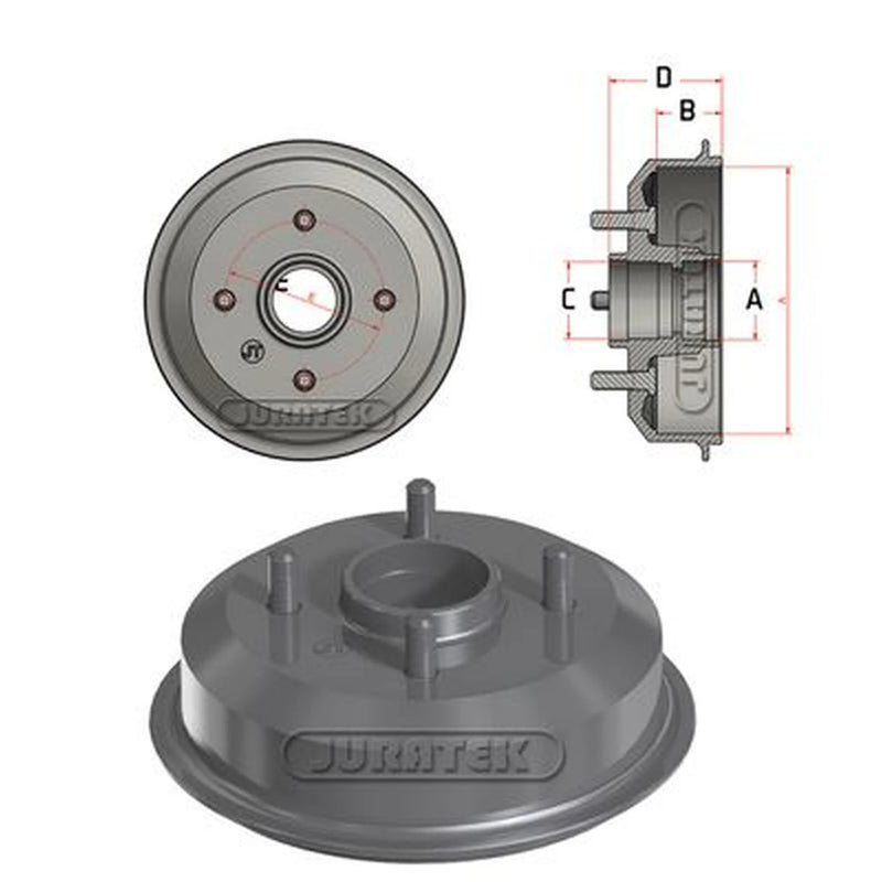 Juratek Brake Drum Assembly Rear fits Ford Courier Box Body 1991-1996 1.3 1.8