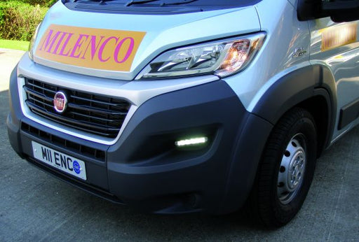 Milenco LED daytime running light kit fitted to the front of a Fiat Ducato motorhome