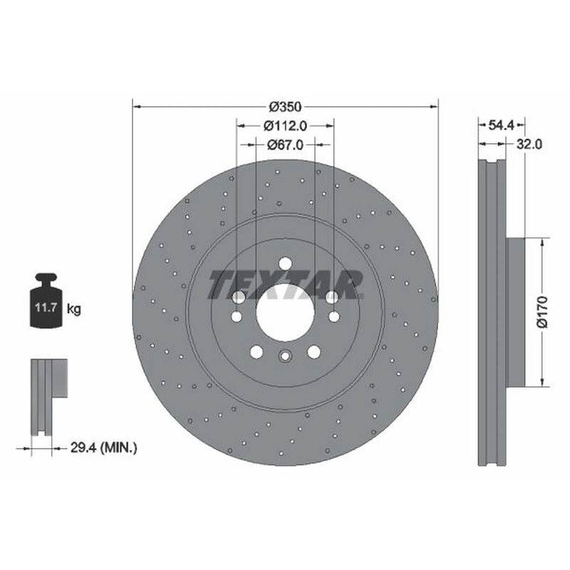 Textar 2 x Perforated Front Brake Discs 92254405-x2