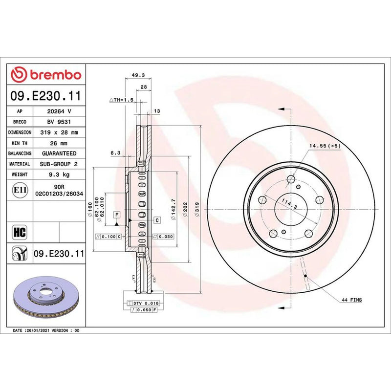 Brembo 2 x Internally Vented Brake Discs fits Lexus Rx 2003-2008