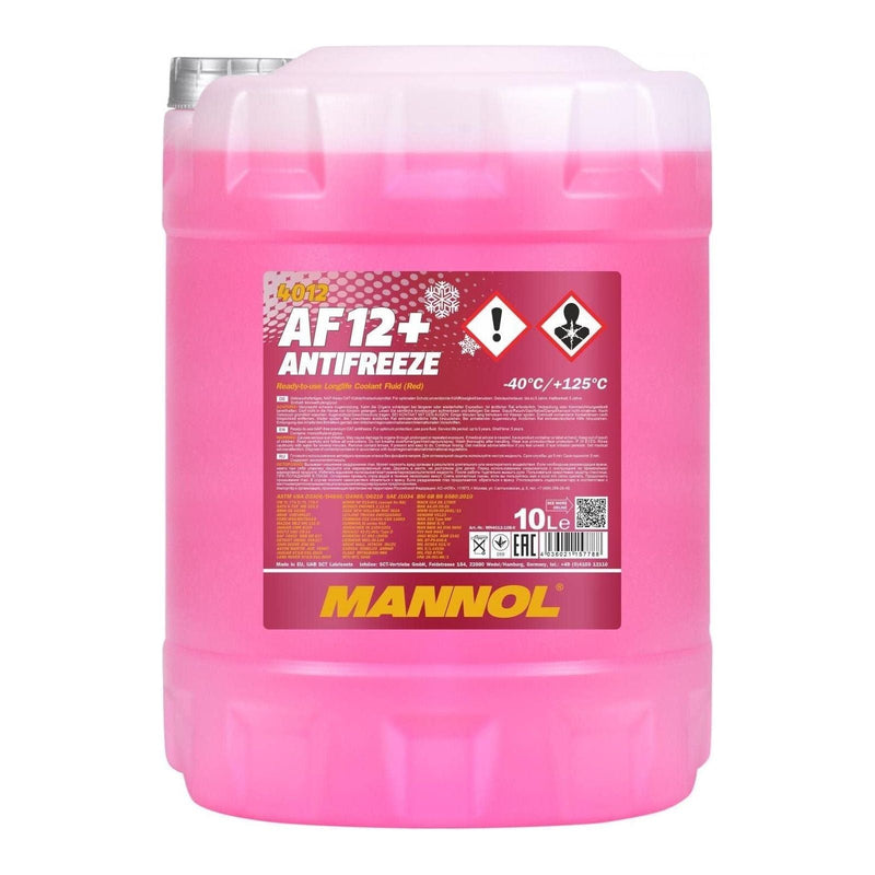 MANNOL Antifreeze Coolant Fluid AF12+ Red Ready To Use Mixed Long Life -40 10L Mannol  - Dynamic Drive