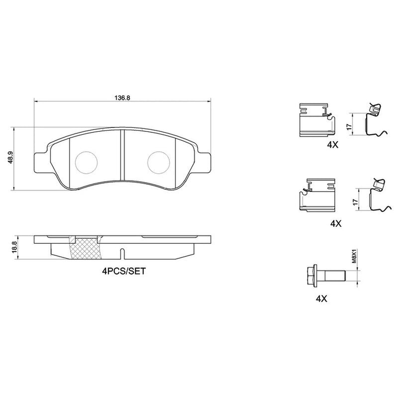 Brembo 4 x Rear Brake Pad Set fits Citroën Relay III 2006-2020 2.2 3.0