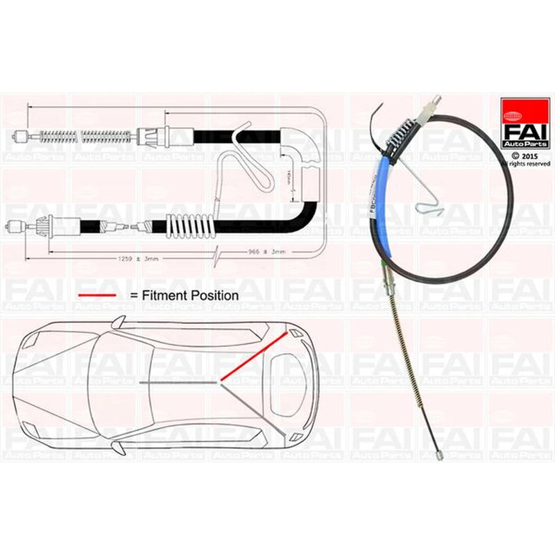 FAI Handbrake Cable Right Rear fits Ford Transit Platform 2000-2006 2.3 2.4