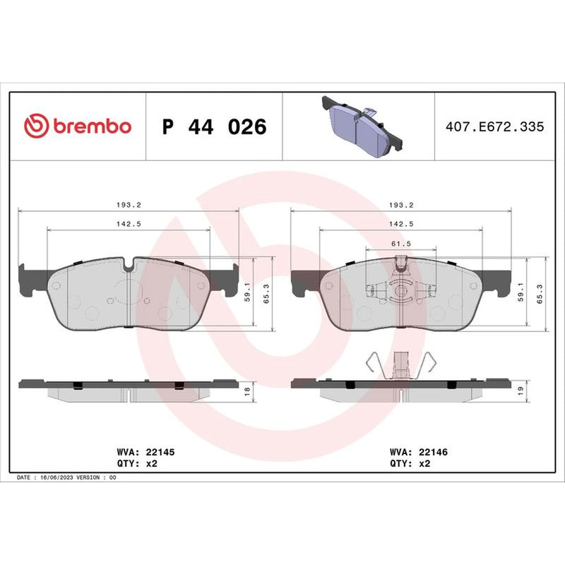 Brembo 4 x Front Brake Pad Set fits Jaguar E-Pace 2017-2018 2.0