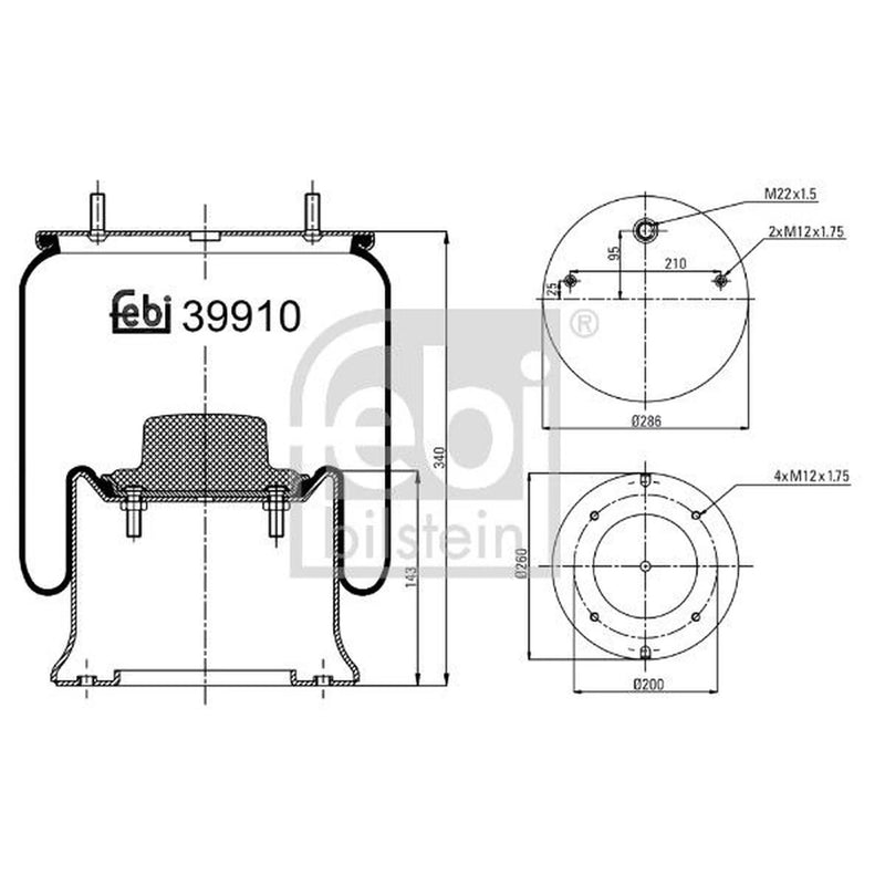 Febi Air Suspension Bellow 200mm 39910