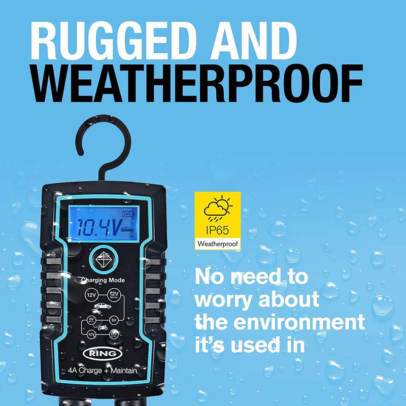 Ring 4A Smart Battery Charger and Battery Maintainer LCD Display 6/12v Ring Automotive - Dynamic Drive