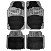 4 PCS Car Mats Rubber & Carpet Black Universal Fit Heavy Duty Non Slip Sakura - Bars 4 Cars