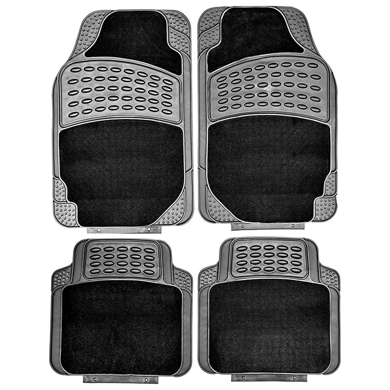 4 PCS Car Mats Rubber & Carpet Black Universal Fit Heavy Duty Non Slip Sakura - Bars 4 Cars