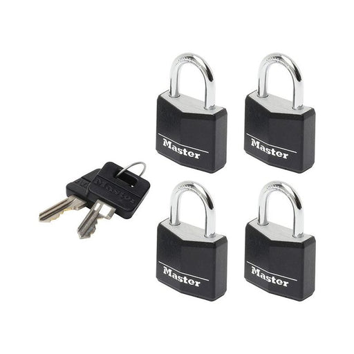 Master Lock Aluminium Black Vinyl Cover 20mm Padlock 3-Pin - Keyed Alike x 4 Master Lock - Dynamic Drive