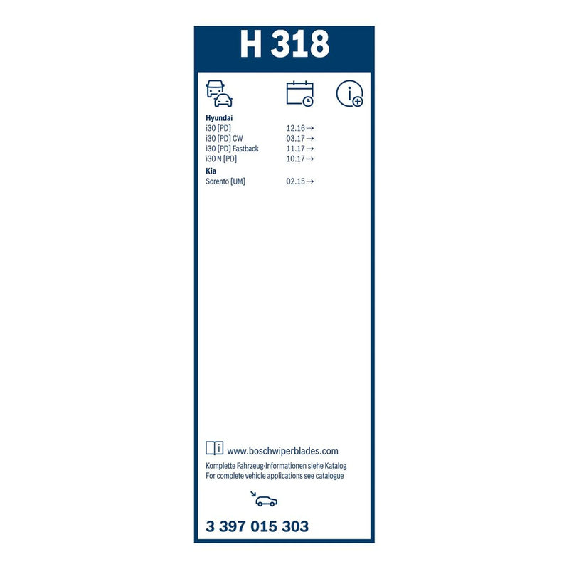 Bosch Conventional Wiper Blade 300mm — H318 fits Hyundai I30 2016-2021