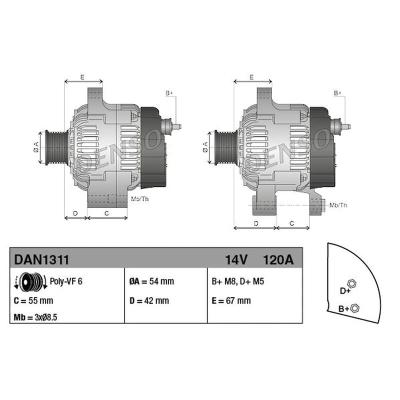 Denso Car Alternator 12V DAN1311
