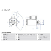Bosch Starter Motor 12V 2.2kW 11 Teeth
