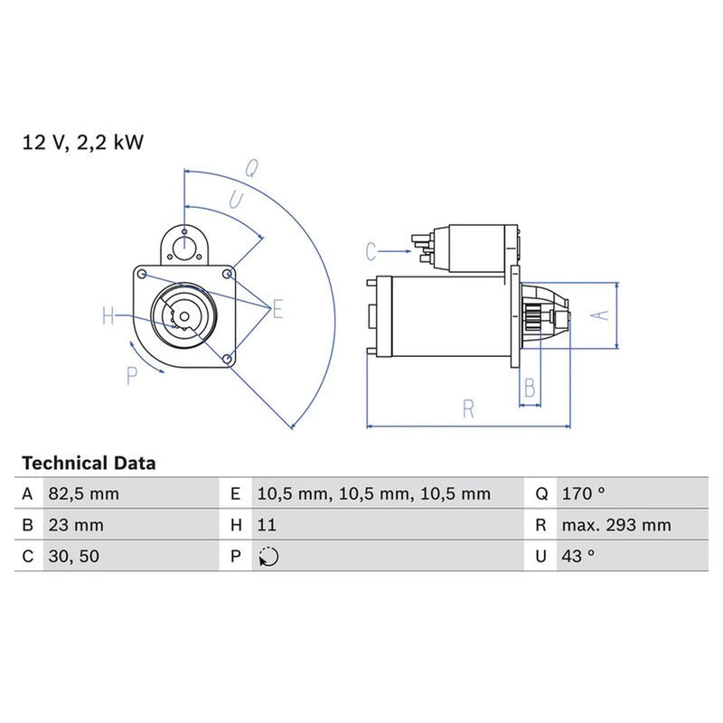 Bosch Starter Motor 12V 2.2kW 11 Teeth
