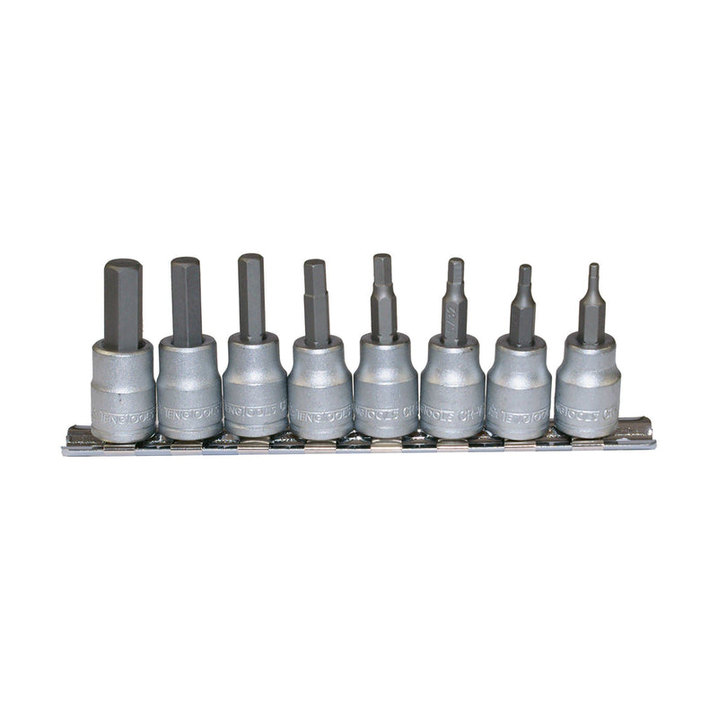 Teng Tools 3/8" Hex Bit Socket Clip Rail Set AF 8 Pieces Teng Tools - Dynamic Drive