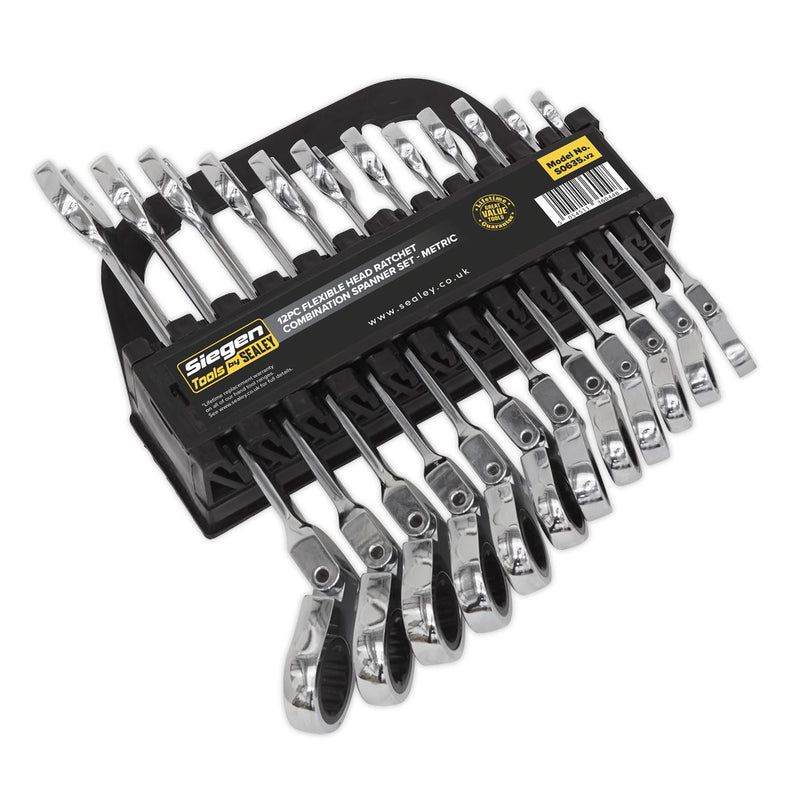 Seigen by Sealey Flexible Head Ratchet Combination Spanner Set 12pc Metric S0635 Seigen by Sealey  - Dynamic Drive