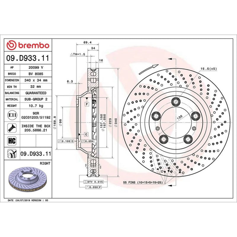 Brembo 2 x Front / Brake Discs 09.D932.11