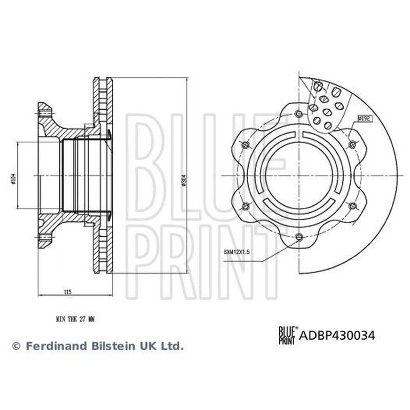 Blue Print 2 x Brake Discs fits Mercedes-Benz Sprinter 5-T Platform 2001-2006
