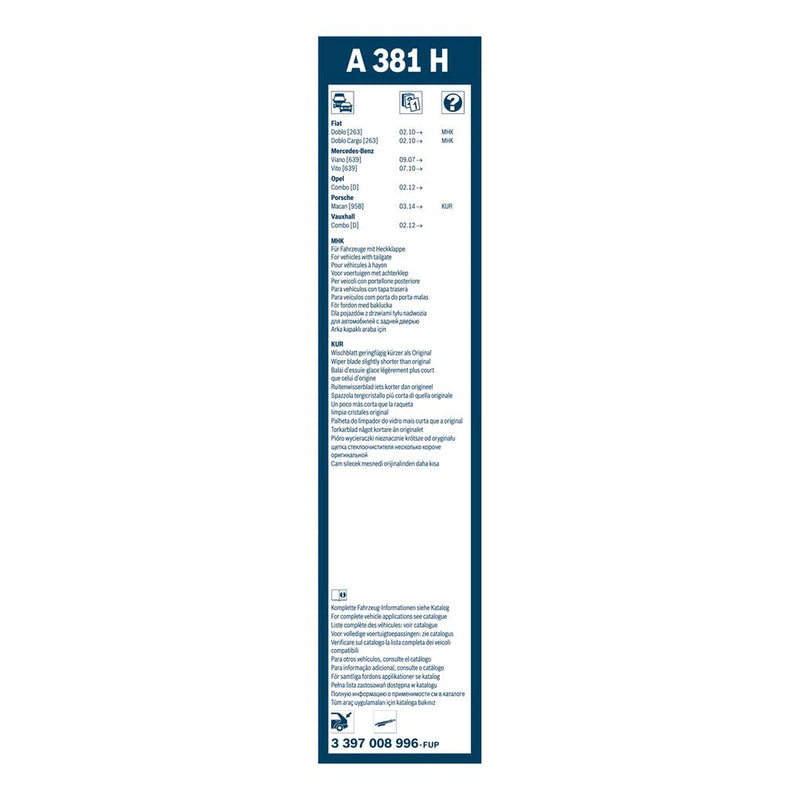 Bosch Aerotwin Wiper Blade 380mm — A381H fits Fiat Doblo Cargo 2010-2023