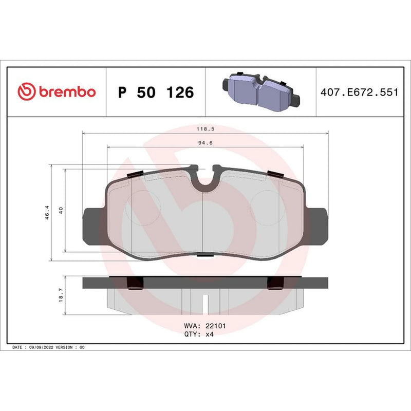 Brembo 4 x Rear Brake Pad Set fits Mercedes-Benz Eqv 2020 on 447.813 447.815