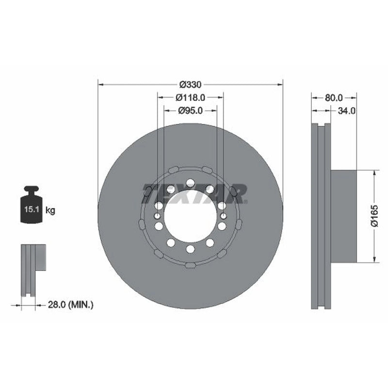 Textar 2 x Internally Vented Brake Discs 93192600