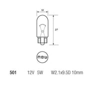 10 x Ring R501 W5W Car Sidelight Side Light Bulb 501 12v 5w Push Fit - E Marked Ring Automotive - Dynamic Drive