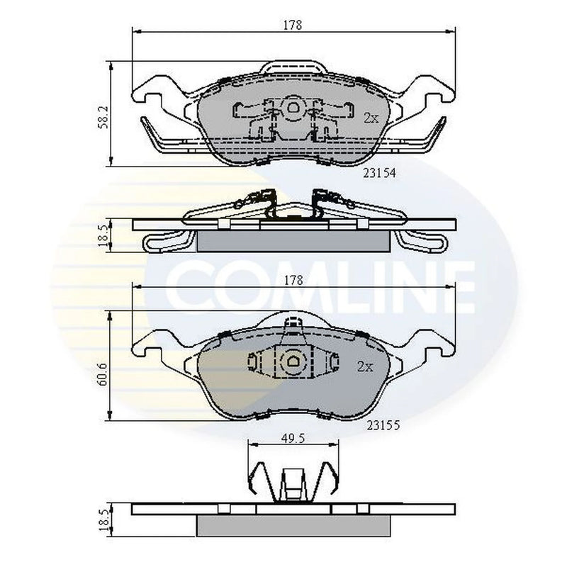 Comline 4 x Front Brake Pad Set fits Ford Focus I 1998-2005 1.4 1.6 1.8 2.0
