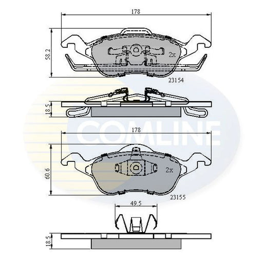 Comline 4 x Front Brake Pad Set fits Ford Focus I 1998-2005 1.4 1.6 1.8 2.0