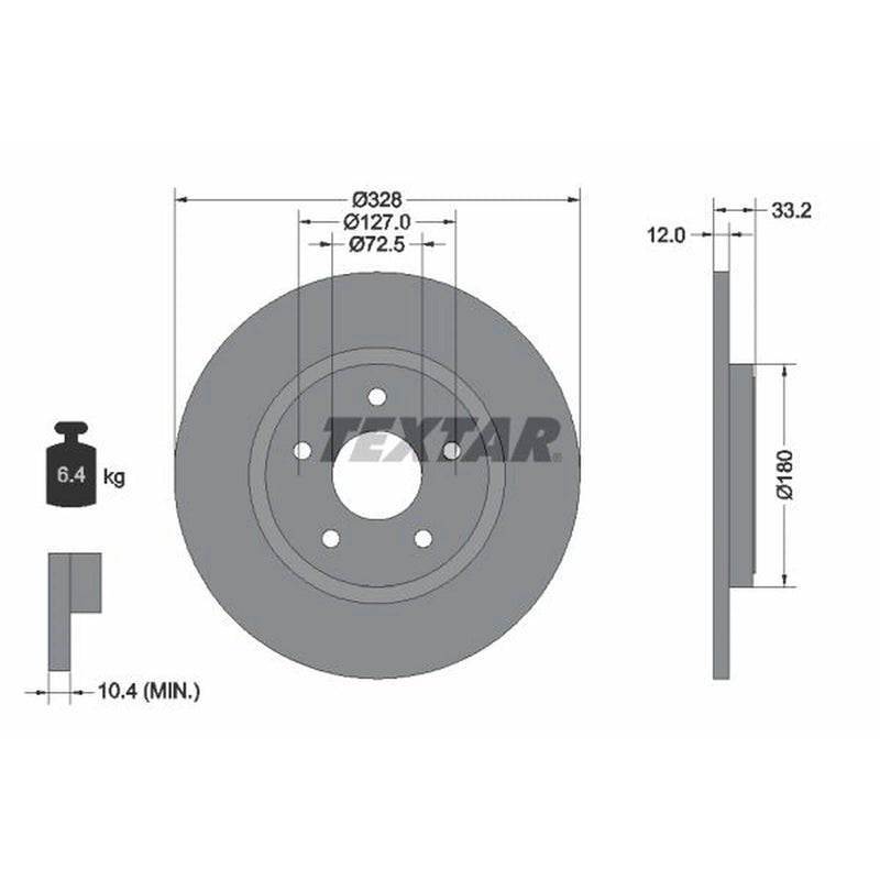Textar 2 x Solid Rear Brake Discs 92286003-x2