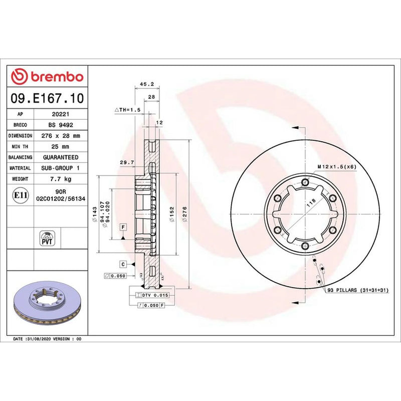 Brembo 2 x Internally Vented Front Brake Discs 09.E167.10-x2