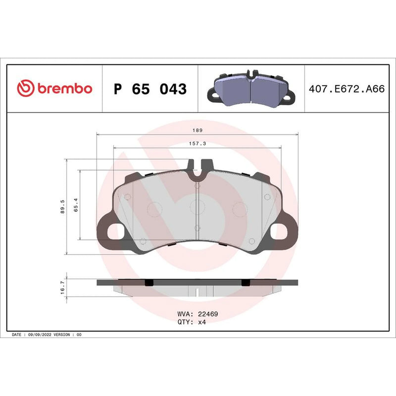 Brembo 4 x Front Brake Pad Set fits Porsche Cayenne 2017-2024 2.9 3.0 4.0
