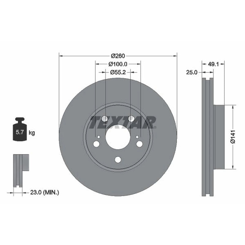 Textar 2 x Vented Front Brake Discs 92096903-x2