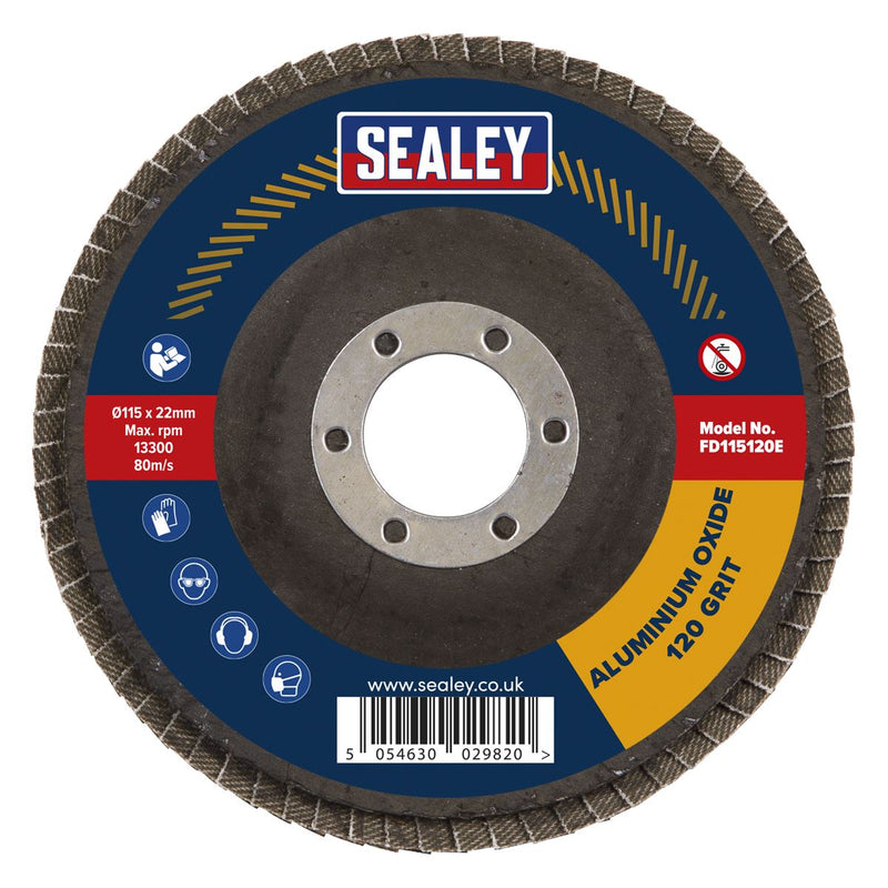 Sealey Flap Disc Aluminium Oxide115mm22mm Bore 120Grit FD115120E Sealey - Dynamic Drive