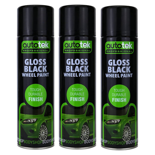 3x AUTOTEK GLOSS BLACK Wheel Paint 500ml Spray Paint High Coverage Autotek  - Dynamic Drive