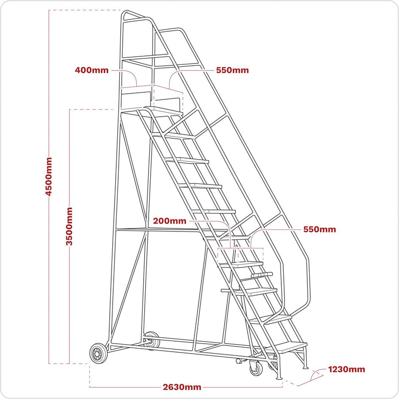 Sealey Mobile Safety Steps 14-Tread MSS14 Sealey - Dynamic Drive