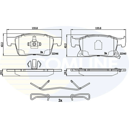 Comline 4 x Front Brake Pad Set fits Opel Astra K 2015-2021 1.0 1.2 1.4 1.5 1.6