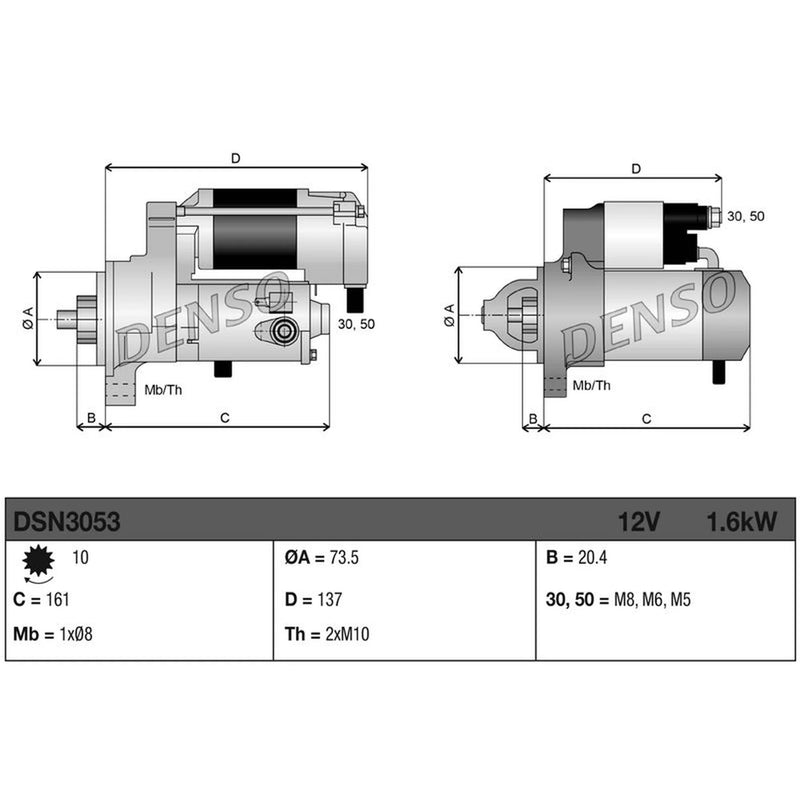 Denso Starter Motor 12V 1.6kW 10 Teeth fits BMW 1 2004-2011