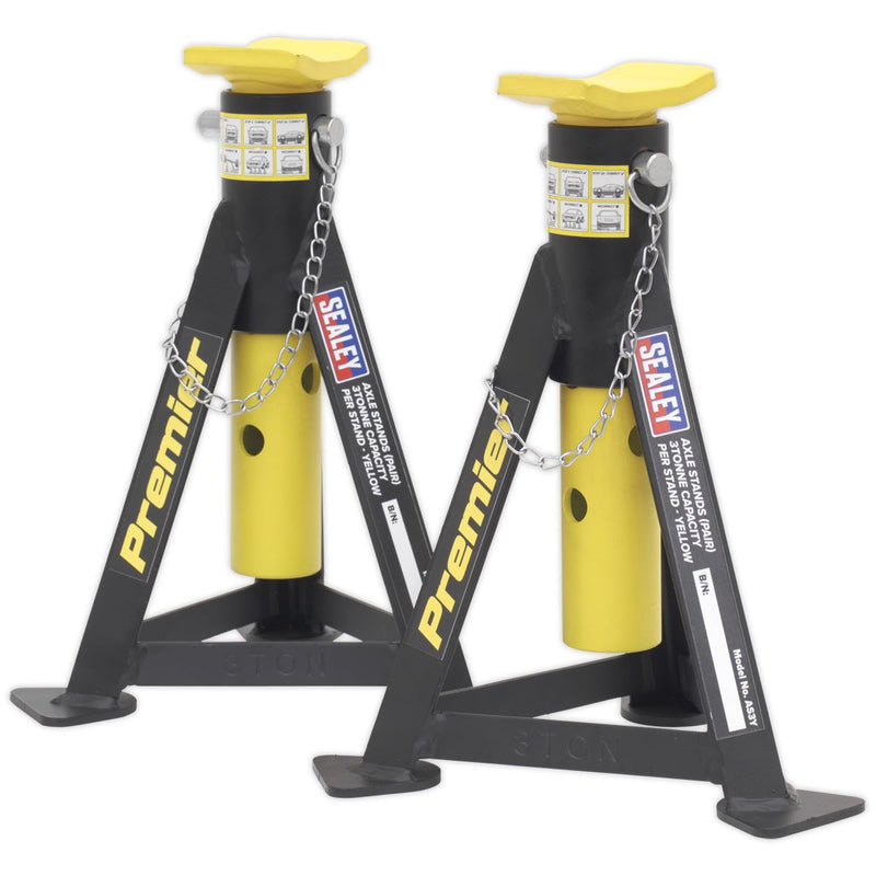 Sealey AXLe Stands (Pair) 3 Tonne Capacity per Stand Yellow AS3Y Sealey - Dynamic Drive