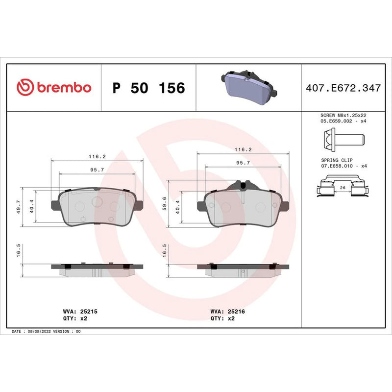 Brembo 4 x Rear Brake Pad Set fits Mercedes-Benz Gl-Class 2012-2015