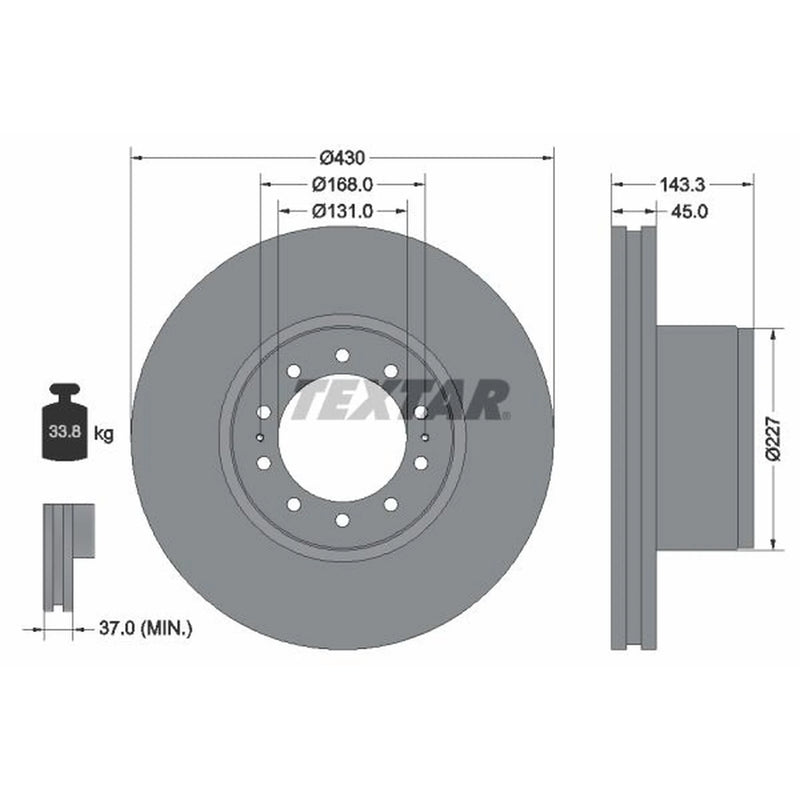 Textar 2 x Internally Vented Brake Discs 93186700