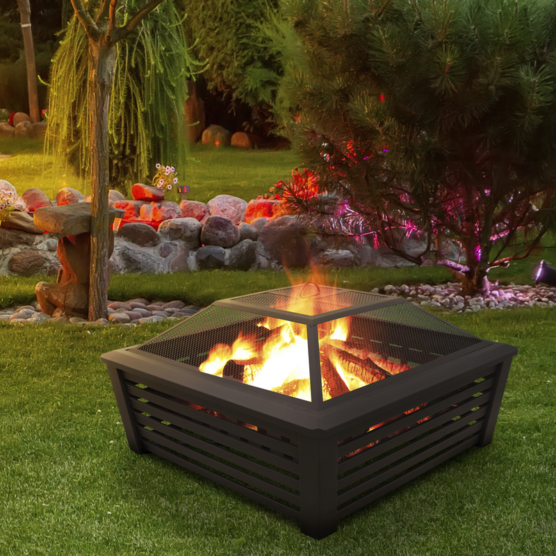 Dellonda 35" Square Outdoor Fire Pit Black Dellonda  - Dynamic Drive