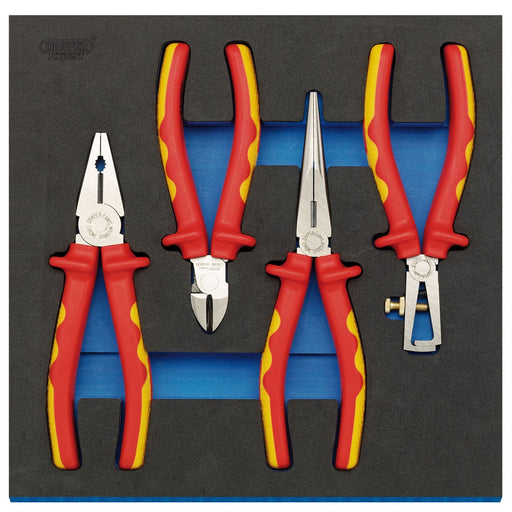 Draper VDE Approved Fully Insulated Plier Set in 1/2 Drawer EVA Insert Tray (4 P Draper - Dynamic Drive