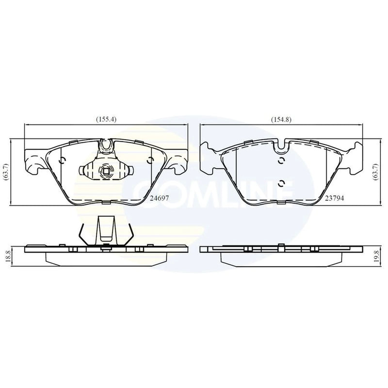 Comline 4 x Front Brake Pad Set fits BMW 5 2009-2017
