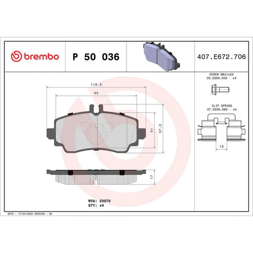 Brembo 4 x Front Brake Pad Set fits Mercedes-Benz A-Class 1997-2004