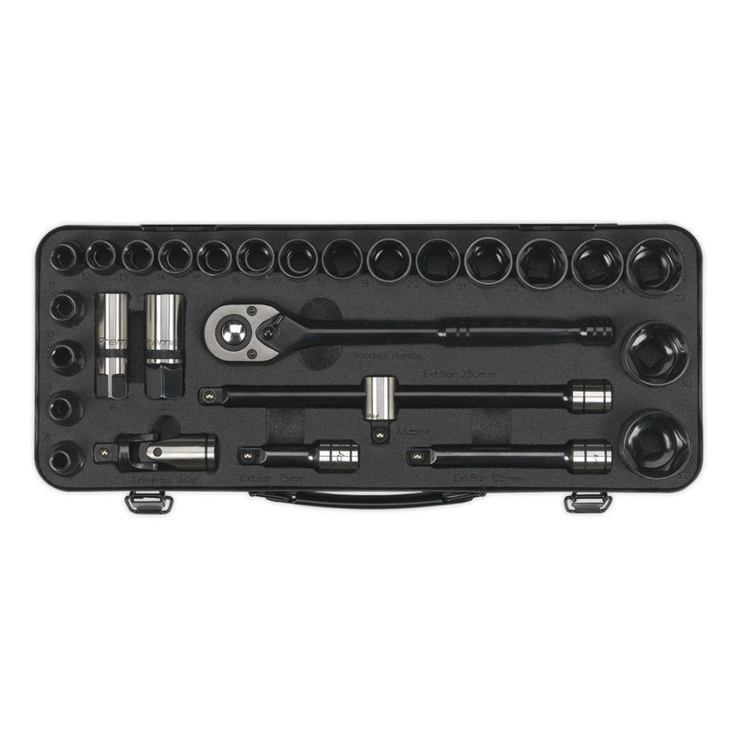 Sealey Socket Set 28pc 1/2"Sq Dr 6pt WallDrive Metric Black Series AK7972 Sealey  - Dynamic Drive