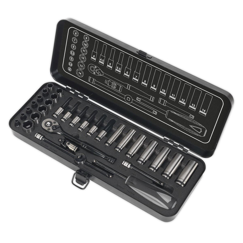 Sealey Socket Set 32pc 1/4"Sq Drive 6pt WallDrive Metric Black Series AK7970 Sealey - Dynamic Drive